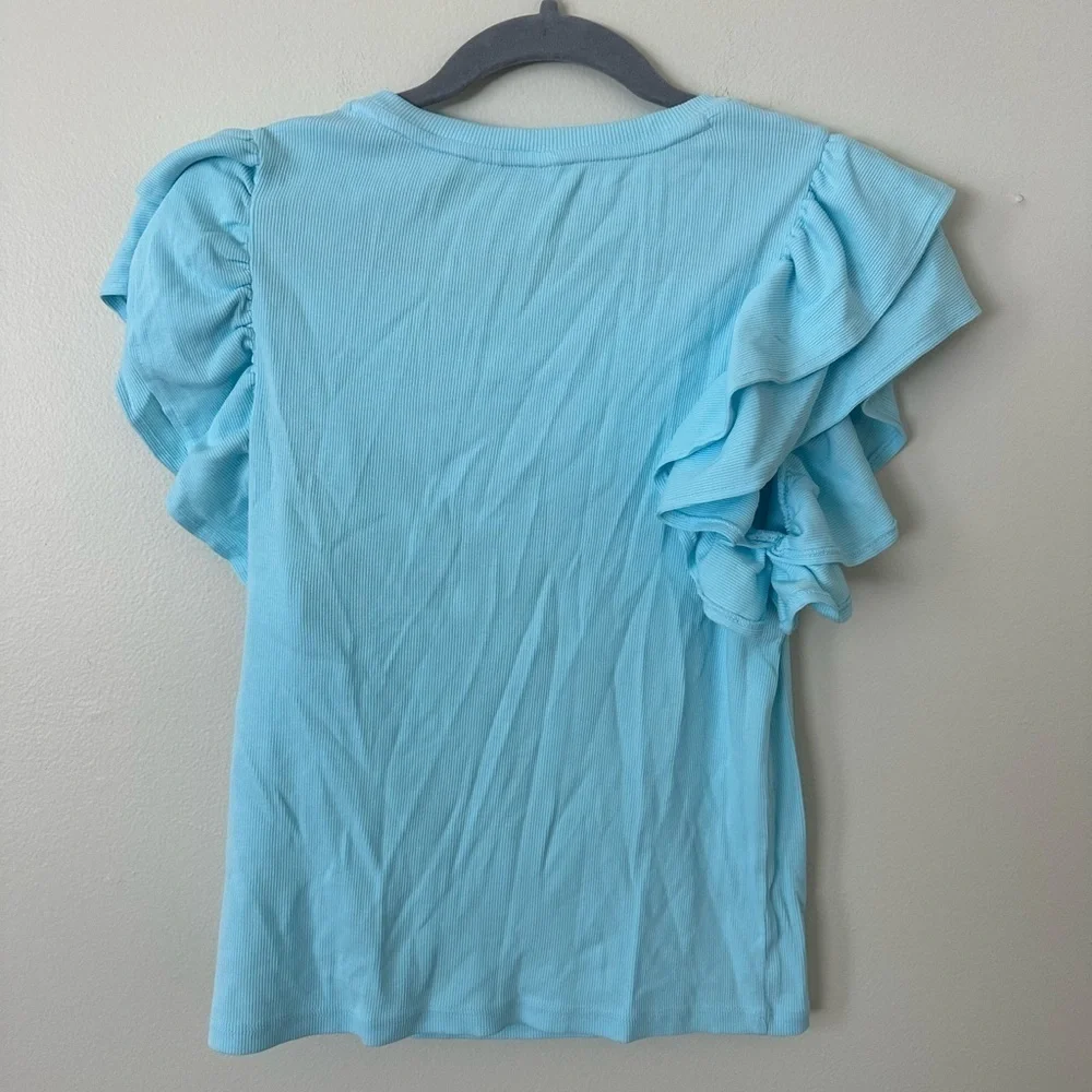 Crown and Ivy Blue Ribbed Ruffle Short Sleeve T-shirt Size S